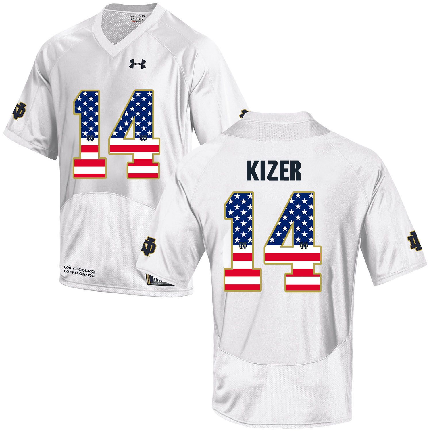 Men Norte Dame Fighting Irish 14 Kizer White Flag Customized NCAA Jerseys